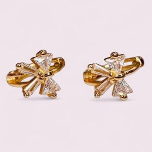 14K Gold Plated 925 Sterling Silver Beautiful Bow CZ Small Huggie Hoop Earrings